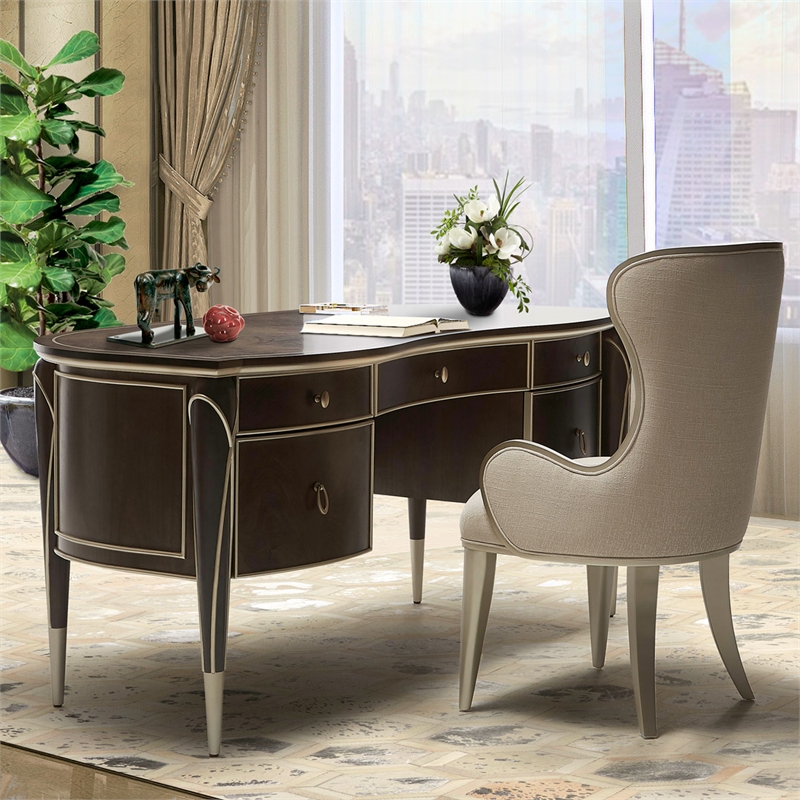 Pemberly Row Modern Transitional Wood Desk in Hazelnut Brown