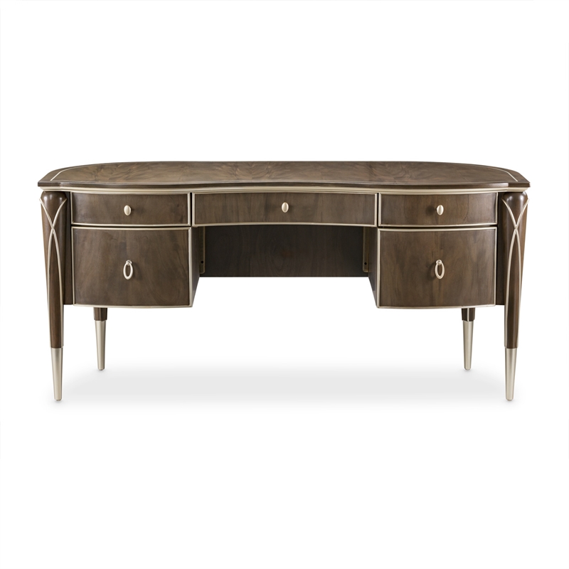 Pemberly Row Modern Transitional Wood Desk in Hazelnut Brown