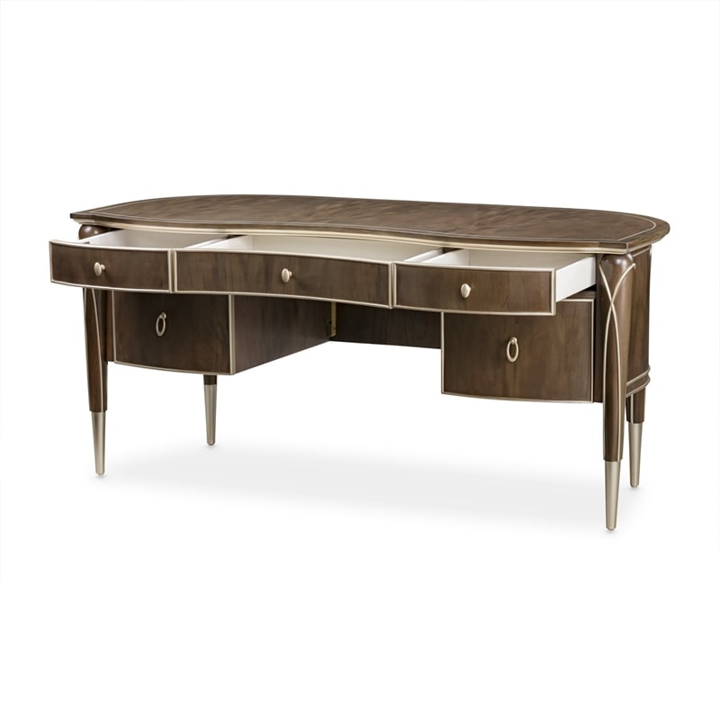 Pemberly Row Modern Transitional Wood Desk in Hazelnut Brown