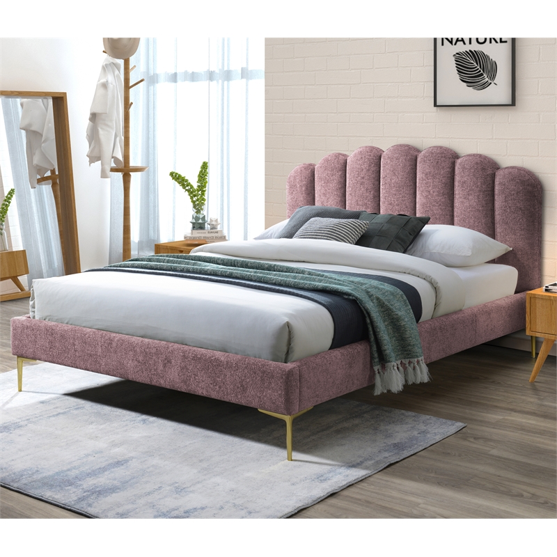 Pemberly Row Modern Fabric Upholstered Queen Platform Bed in Ash Rose Pink