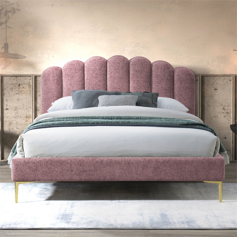 Pemberly Row Modern Fabric Upholstered Queen Platform Bed in Ash Rose Pink