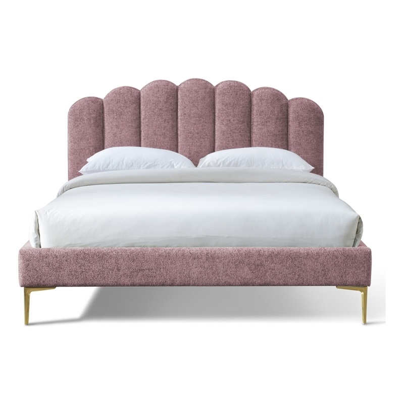 Pemberly Row Modern Fabric Upholstered Queen Platform Bed in Ash Rose Pink