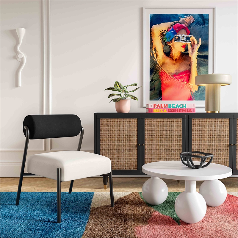 Pemberly Row Transitional Velvet Accent Chair in Cream Finish