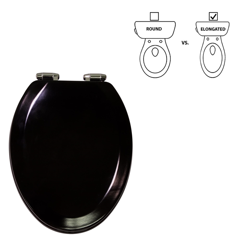 Pemberly Row Modern Elongated Wood Toilet Seat in Black Finish