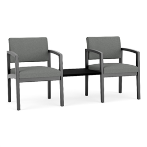 Pemberly Row 2-Seat Fabric Reception Tandem w/ Center Table in Gray/Black