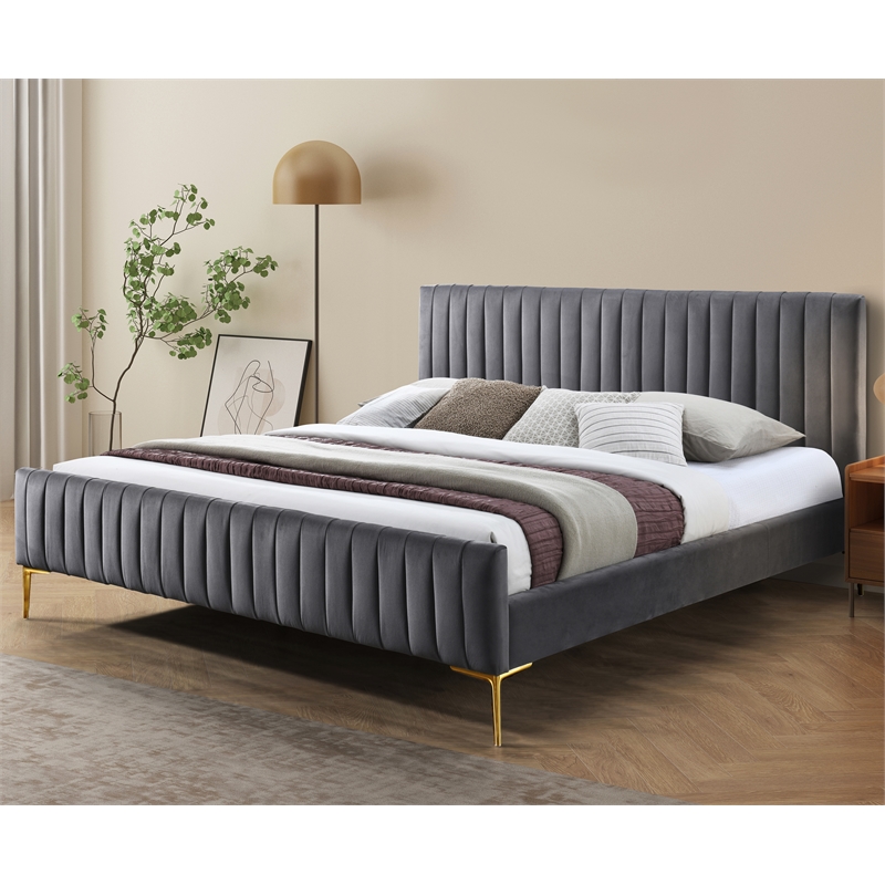 Pemberly Row Upholstered Contemporary Fabric King Platform Bed in Charcoal