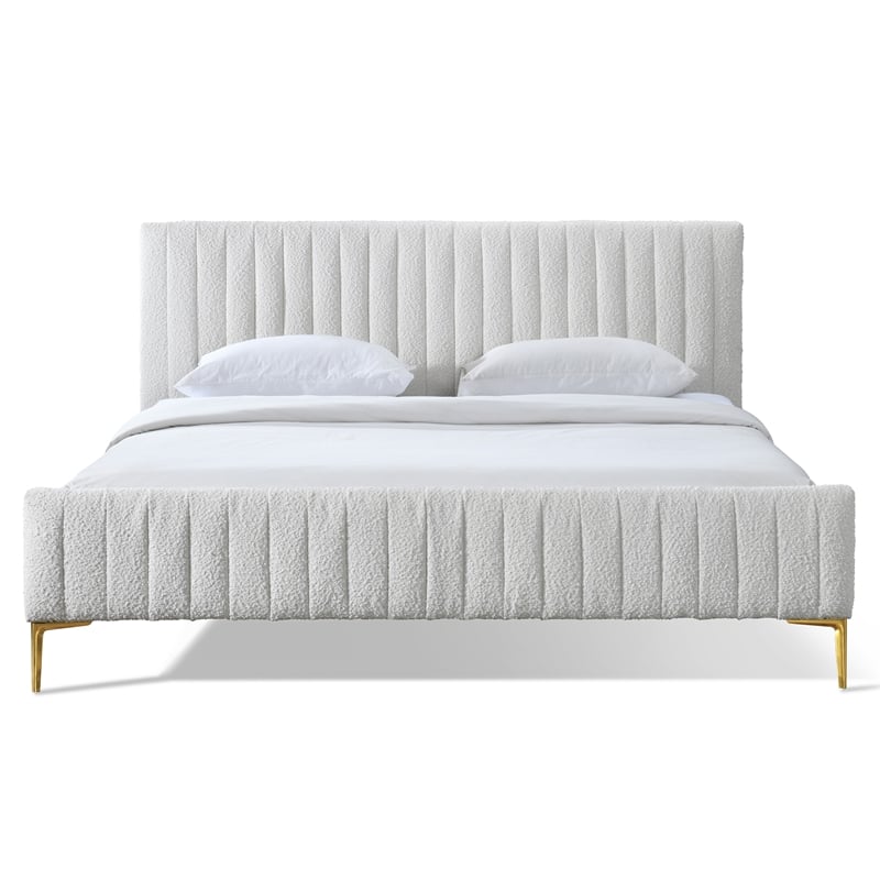 Pemberly Row Upholstered Modern Fabric King Platform Bed in White Boucle