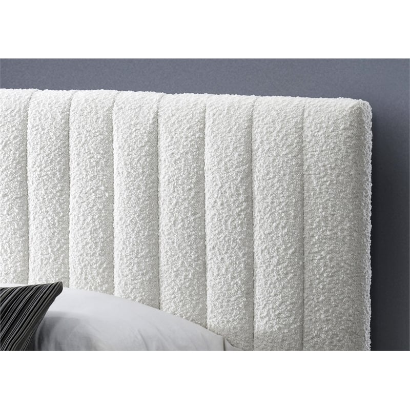 Pemberly Row Upholstered Modern Fabric King Platform Bed in White Boucle