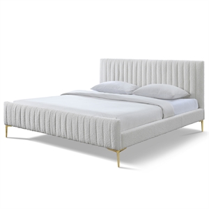 Pemberly Row Upholstered Modern Fabric King Platform Bed in White Boucle