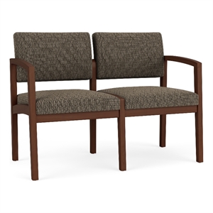 Pemberly Row 2-Seat Fabric Waiting Reception Tandem Seating in Brown/Walnut