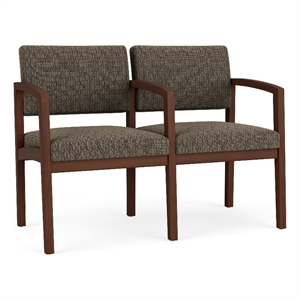 Pemberly Row 2-Seat Fabric Waiting Reception Tandem Seating in Walnut/Brown