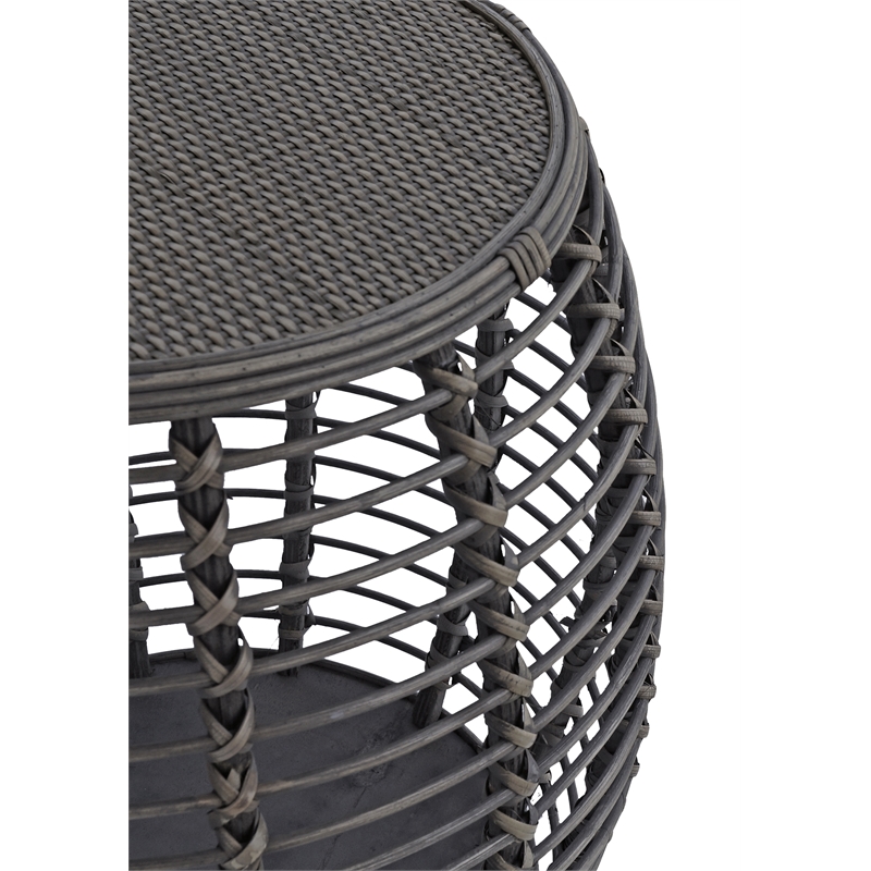 Pemberly Row Modern Transitional Rattan End Table in Gray/Espresso