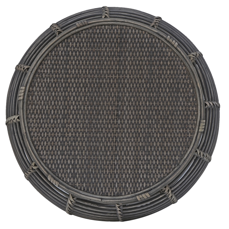 Pemberly Row Modern Transitional Rattan End Table in Gray/Espresso