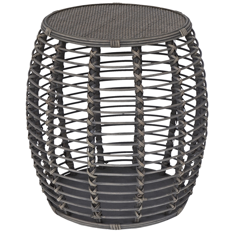 Pemberly Row Modern Transitional Rattan End Table in Gray/Espresso