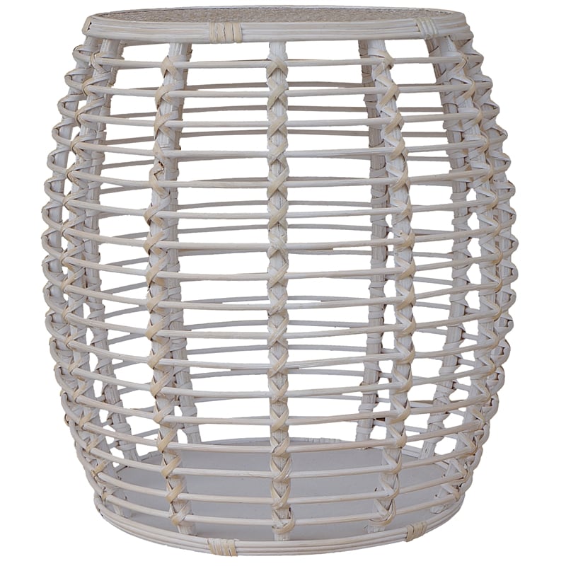 Pemberly Row Transitional Rattan End Table in Whitewashed/Espresso