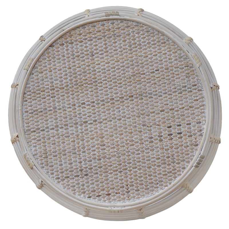 Pemberly Row Transitional Rattan End Table in Whitewashed/Espresso