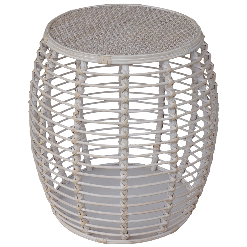Pemberly Row Transitional Rattan End Table in Whitewashed/Espresso