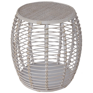 Pemberly Row Transitional Rattan End Table in Whitewashed/Espresso