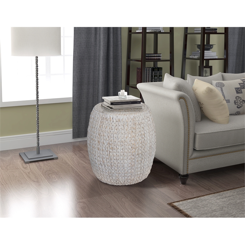 Pemberly Row Modern Tall Wood Drum Accent Table in Whitewashed