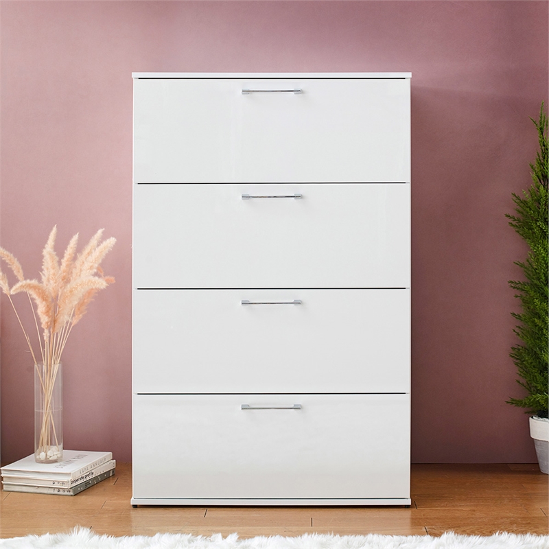 Pemberly Row Glossy 4-Drawer Engineered Wood Jumbo Chest in White