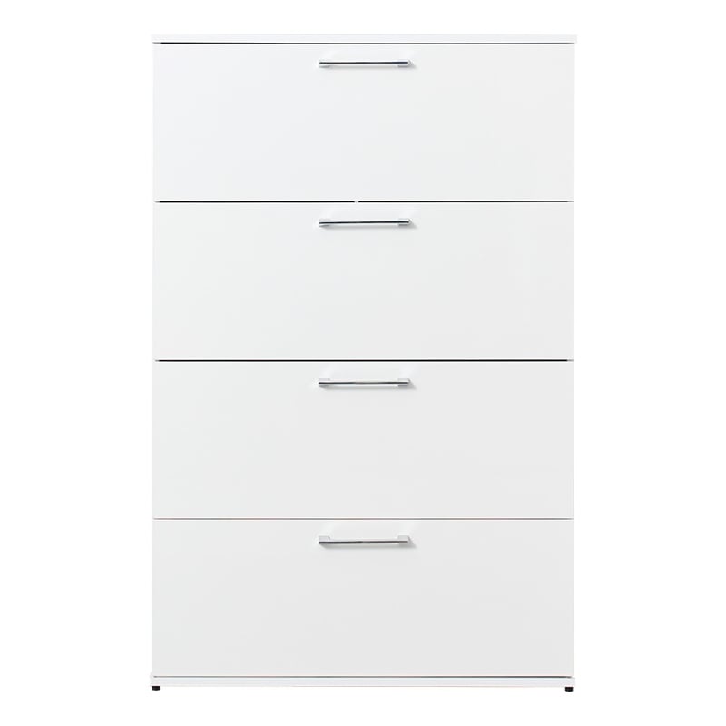 Pemberly Row Glossy 4-Drawer Engineered Wood Jumbo Chest in White