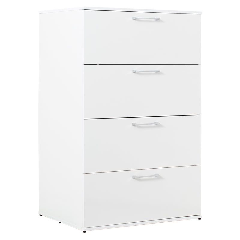 Pemberly Row Glossy 4-Drawer Engineered Wood Jumbo Chest in White