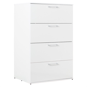 Pemberly Row Glossy 4-Drawer Engineered Wood Jumbo Chest in White