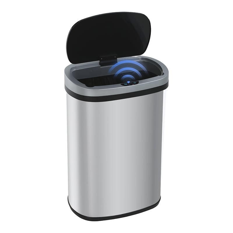 Pemberly Row Modern Stainless Steel Kitchen Trash Can in Silver