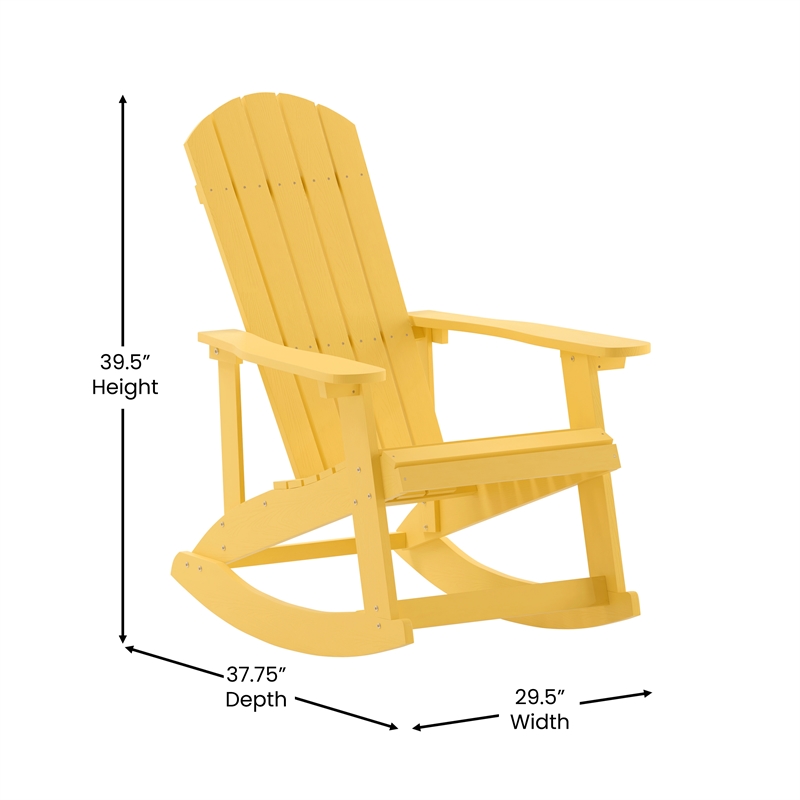 Pemberly Row Modern Plastic Adirondack Rocking Chair in Yellow