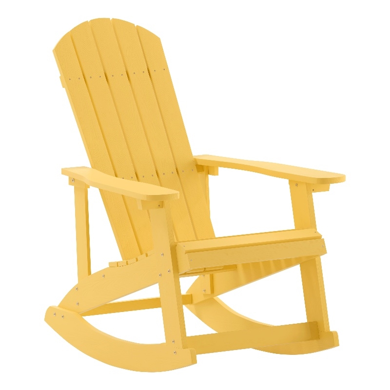 Pemberly Row Modern Plastic Adirondack Rocking Chair in Yellow