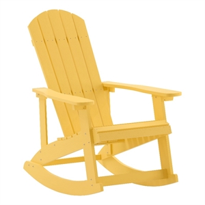 Pemberly Row Modern Plastic Adirondack Rocking Chair in Yellow