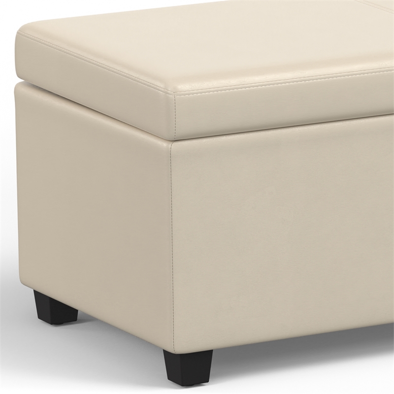 Pemberly Row Contemporary Faux Leather Storage Ottoman Bench in Cream