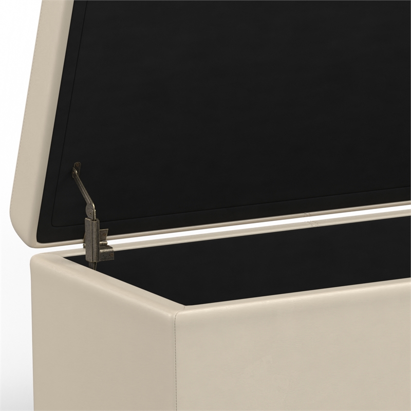 Pemberly Row Contemporary Faux Leather Storage Ottoman Bench in Cream