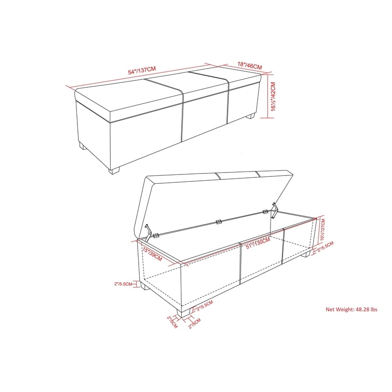Pemberly Row Contemporary Faux Leather Storage Ottoman Bench in Cream
