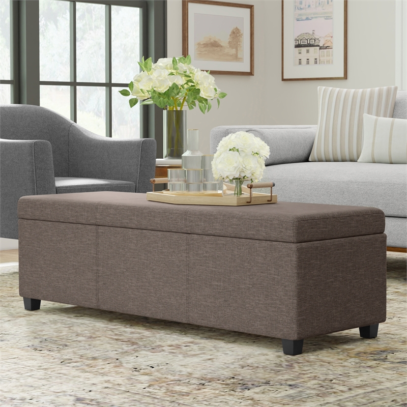 Pemberly Row Contemporary Wood & Fabric Storage Ottoman Bench in Brown
