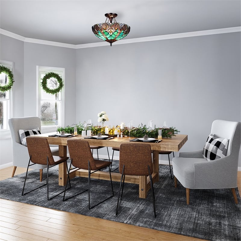 Pemberly Row Modern 2-Light Glass Semi Flush Mount Light in Green