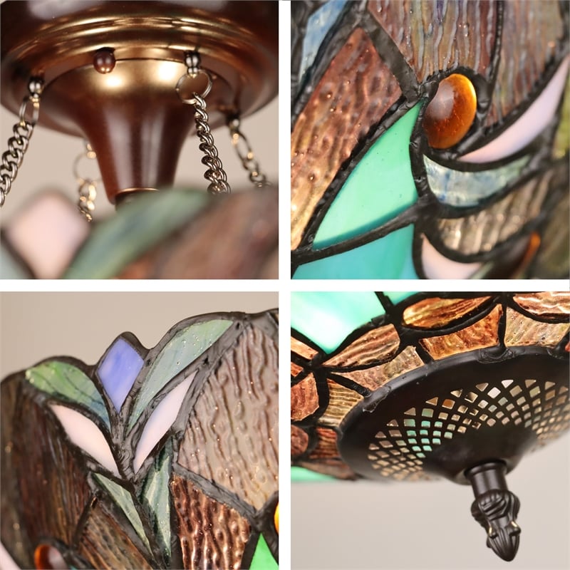 Pemberly Row Modern 2-Light Glass Semi Flush Mount Light in Green