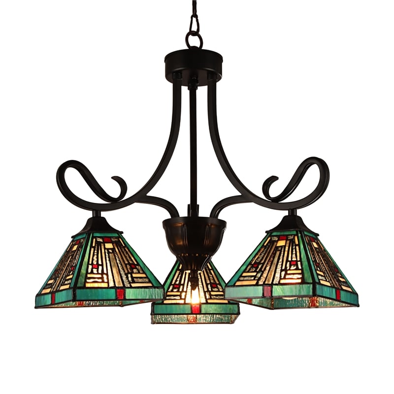 Pemberly Row Mission 3-Light Glass Mini Chandelier in Bronze/Blue