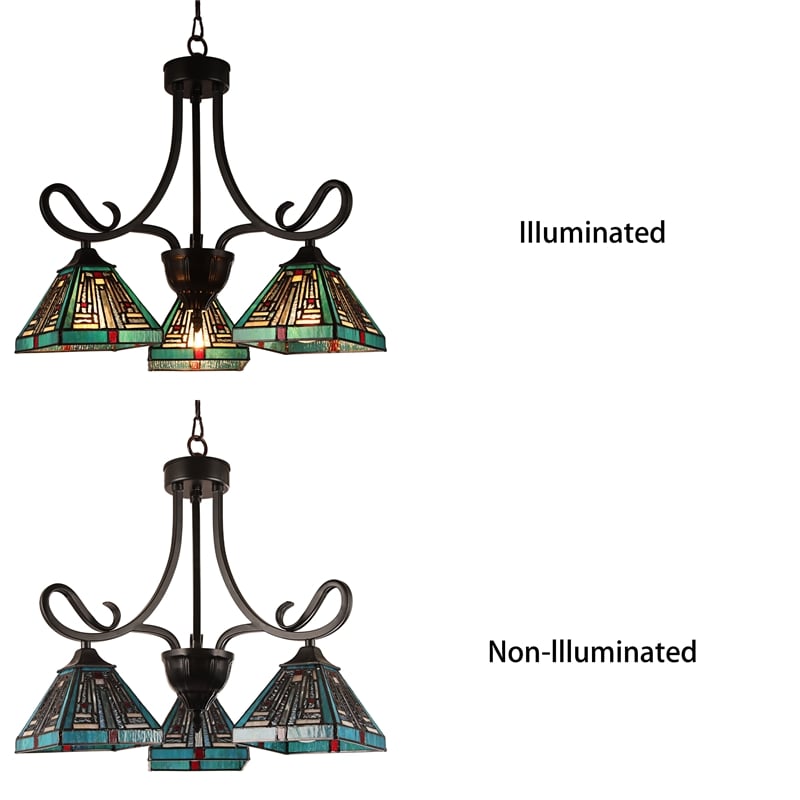 Pemberly Row Mission 3-Light Glass Mini Chandelier in Bronze/Blue