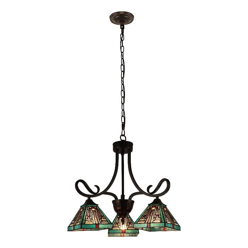 Pemberly Row Mission 3-Light Glass Mini Chandelier in Bronze/Blue