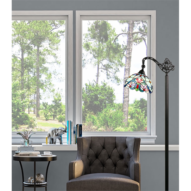 Pemberly Row Modern 1-Light Metal Reading Floor Lamp in Bronze