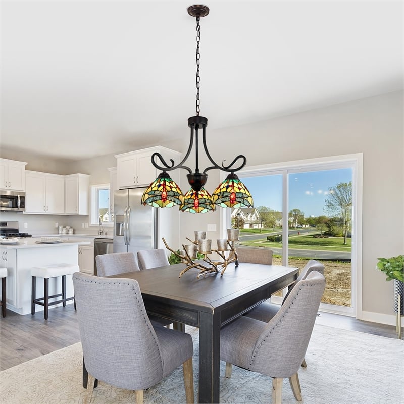 Pemberly Row Dragonfly 3-Light Glass Mini Chandelier in Dark Bronze