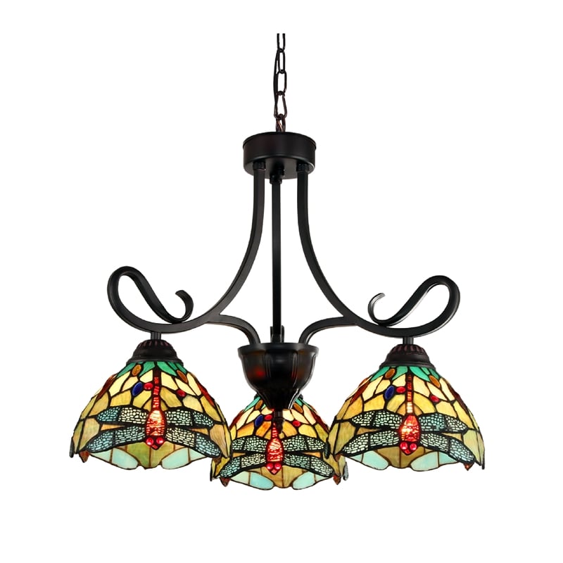 Pemberly Row Dragonfly 3-Light Glass Mini Chandelier in Dark Bronze
