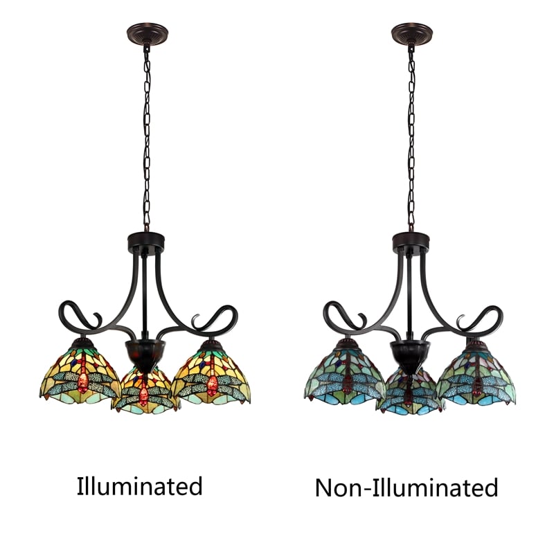 Pemberly Row Dragonfly 3-Light Glass Mini Chandelier in Dark Bronze