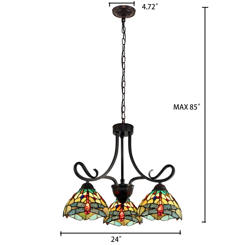 Pemberly Row Dragonfly 3-Light Glass Mini Chandelier in Dark Bronze