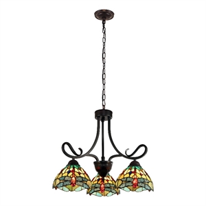 Pemberly Row Dragonfly 3-Light Glass Mini Chandelier in Dark Bronze