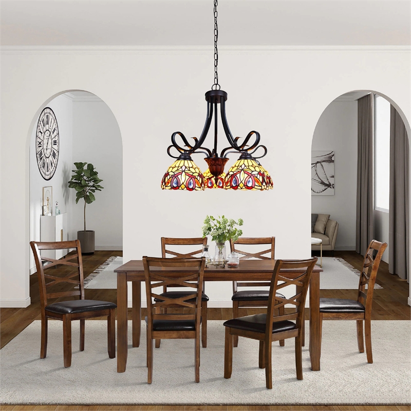 Pemberly Row Modern 5-Light Glass Large Chandelier in Dark Bronze
