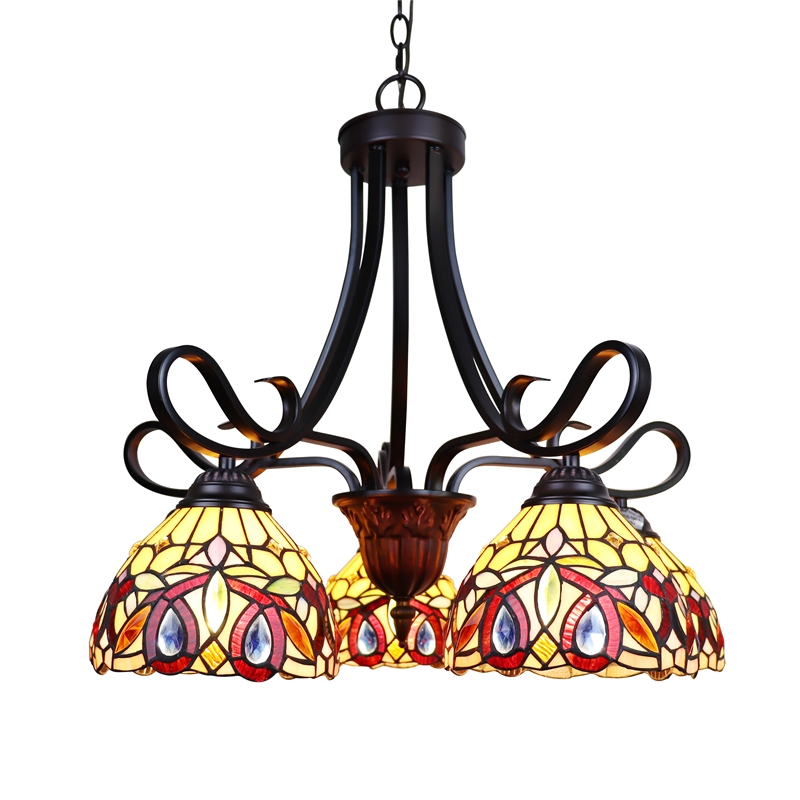 Pemberly Row Modern 5-Light Glass Large Chandelier in Dark Bronze