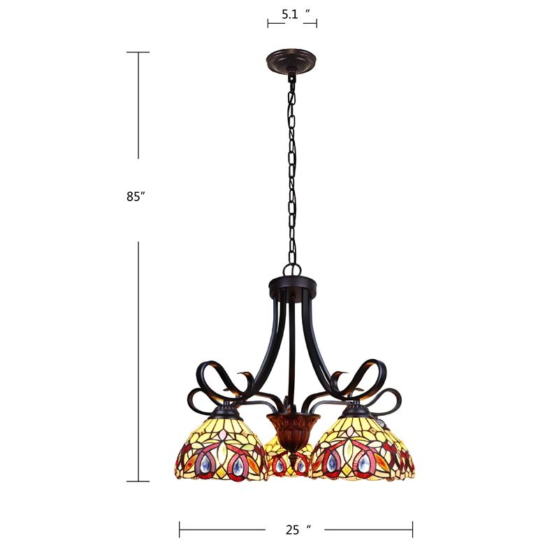 Pemberly Row Modern 5-Light Glass Large Chandelier in Dark Bronze
