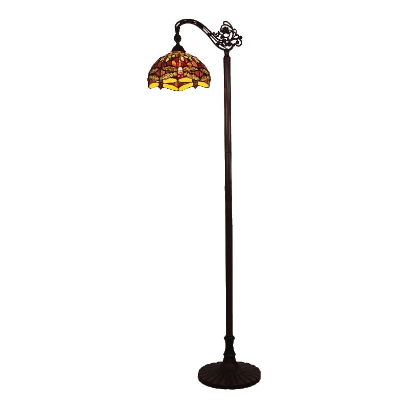 Pemberly Row Dragonfly 1-Light Metal Floor Lamp in Dark Bronze/Red